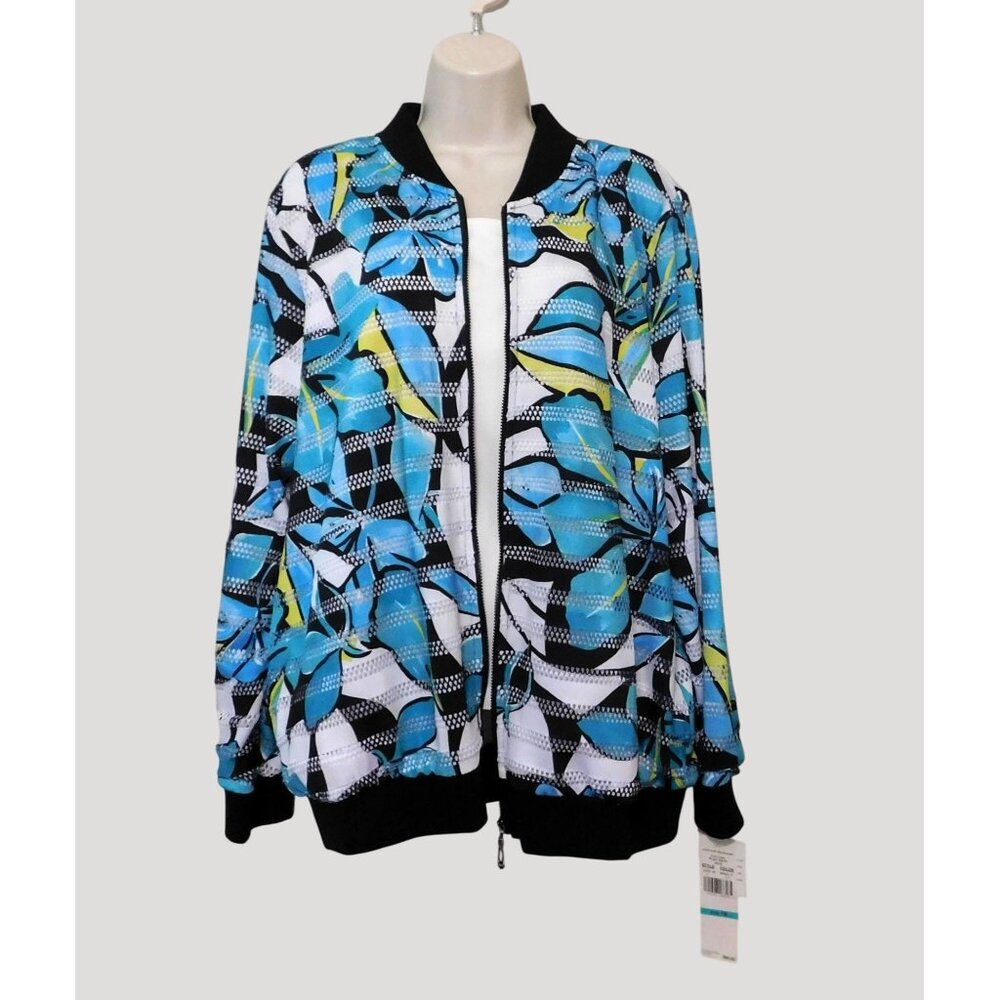 Alfred Dunner Play Date Jacket Womens Size 16 Multicolor Floral Zips Lightweight